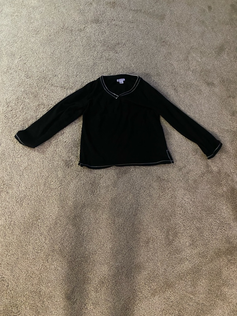 Liz Claiborne Black Long Sleeve Top with White Contrast Trim